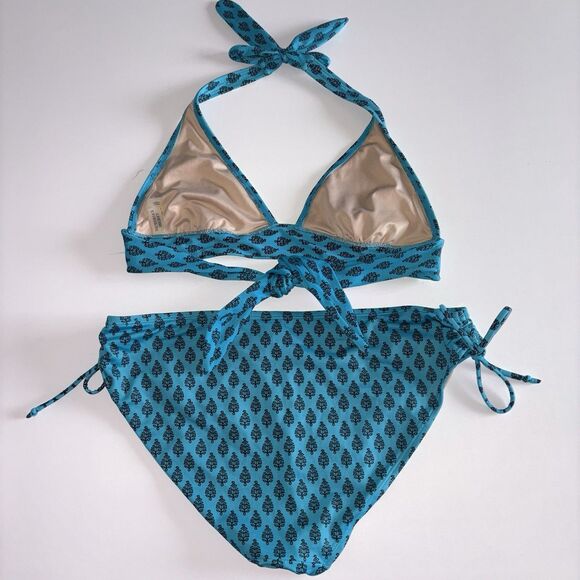 Victoria's Secret Y2K Blue Print Halter Bikini Swimsuit Size S/L Tie Sides - Picture 4 of 7